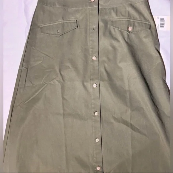 NWT Tuckernuck Olive Green Button Front A-Line Midi/Maxi Skirt Size 6 Pockets - Picture 5 of 6